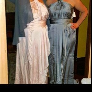 David's Bridal Petal Pink Grecian Gown.